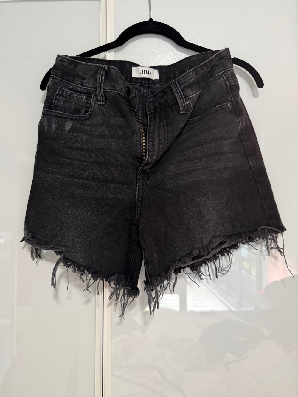 Black Distressed High-Waist Denim Shorts